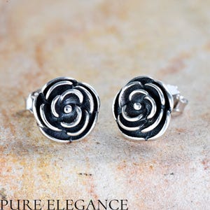 Silver Rose Stud Earrings, 925 Sterling Silver, Dainty Rose