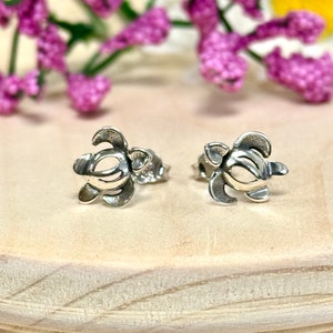 Sterling Silver Sea Turtle Stud Earrings: Minimalist Beach Jewelry