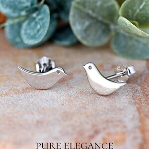 Dainty Dove Bird Stud Earrings | Solid 925 Sterling Silver Plain Bird Earrings Push Back | Minimalist | Trendy | Girls Teens Earrings