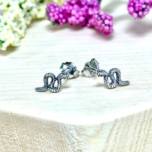 Small Snake Stud Earrings | Solid 925 Sterling Silver Tiny Serpent Earrings Push Back | Trendy | Minimalist | Gothic Snake Jewelry