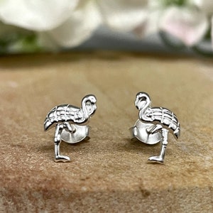 Flamingo Bird Stud Earrings | Solid 925 Sterling Silver Bird Earrings Push Back | Minimalist Animal Jewelry | For Her | Tropical Theme