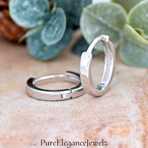 Classic Plain Huggie Earrings | Solid 925 Sterling Silver Hoop Earrings Snap Post | Trendy | Fashion Statement Jewelry | Gift for Her
