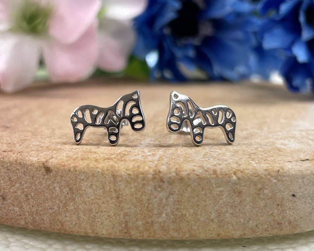 Filigree Zebra Animal Stud Earrings Solid 925 Sterling Etsy