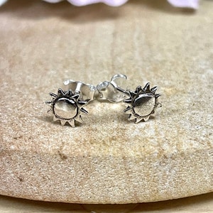 Dainty Sun Stud Earrings | Solid 925 Sterling Silver Sunburst Earrings Push Back | Astronomy Jewelry | Trendy | Minimalist | For Girls