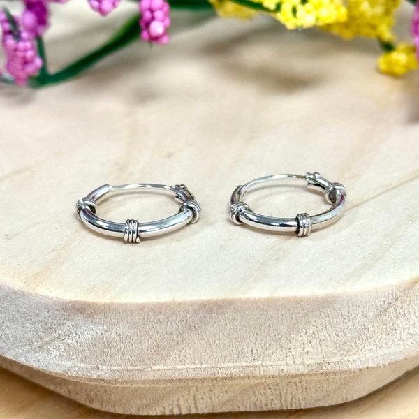 Tribal Bali Huggie Earrings | Solid 925 Sterling Silver Balinese Hoop Earrings Snap Post | Trendy | Minimalist | Nautical Bohemian Theme