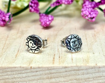 Dainty Sterling Silver Sun Stud Earrings: Minimalist Celestial Jewelry