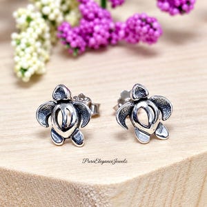 Sterling Silver Sea Turtle Stud Earrings: Minimalist Beach Jewelry