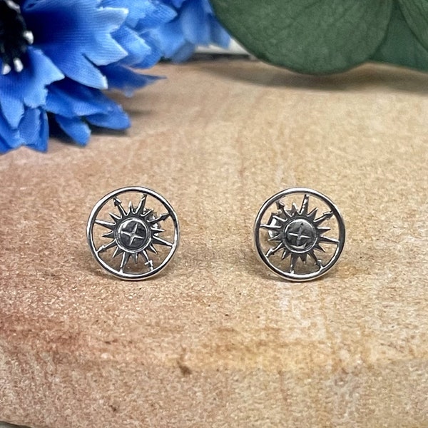 Silver Compass Stud Earrings | Solid 925 Sterling Silver Navigational Earrings Push Back | Wanderlust Jewelry | Minimalist | Graduation Gift