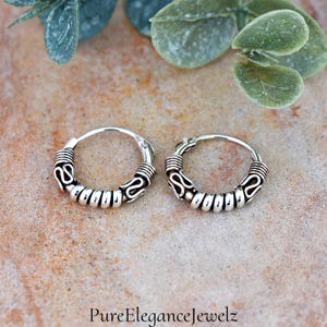 Bali Hoop Huggie Earrings | Solid 925 Sterling Silver Balinese Hoop Earrings Snap Post | Trendy | Minimalist Jewelry | Boho, Bohemian Theme