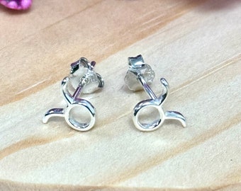Taurus Zodiac Plain Stud Earrings | Solid 925 Sterling Silver Astrological Symbol Earrings Push Back | Minimalist | Trendy | Birthday Gift