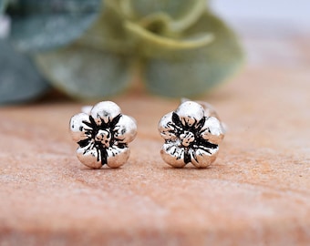Tiny Sterling Silver Flower Stud Earrings: Minimalist Floral Jewelry
