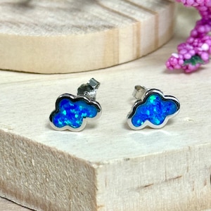 Blue Opal Cloud Stud Earrings: 925 Sterling Silver Minimalist Jewelry