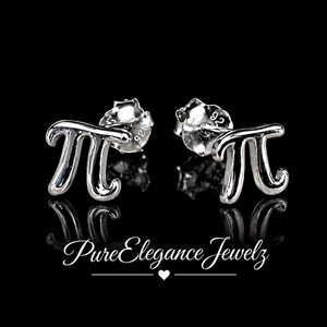 Sterling Silver Pi Symbol Stud Earrings: Minimalist Math Jewelry