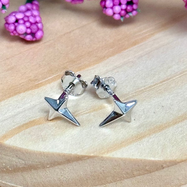 True North Star Stud Earrings | Solid 925 Sterling Silver Bethlehem Star Earrings Push Back | Christmas Jewelry | Trendy | Minimalist