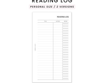 Reading Log | Personal Planner Insert | Book Tracker PDF | Minimal Reading Journal | Printable Inserts