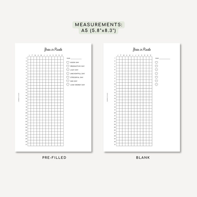 Year in Pixels A5 Journal Page Printable Inserts Yearly Tracker PDF ...