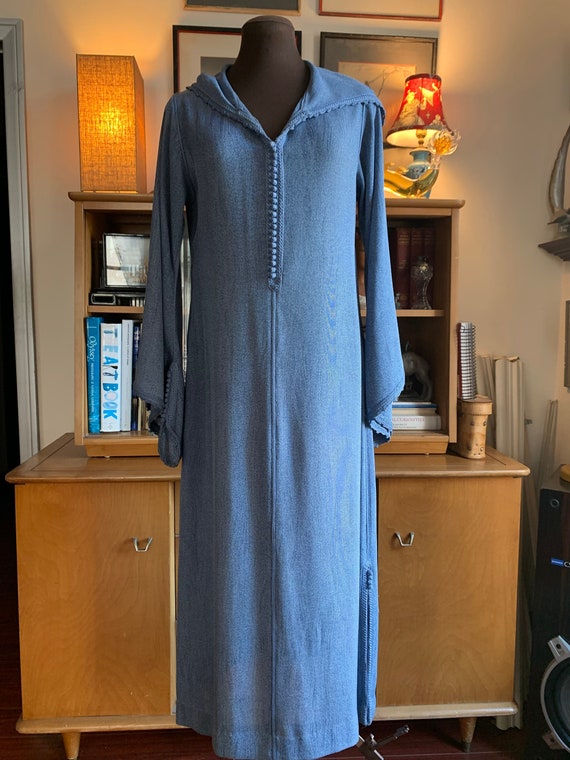 70s Pale Indigo Hooded Caftan Morocco - image 1