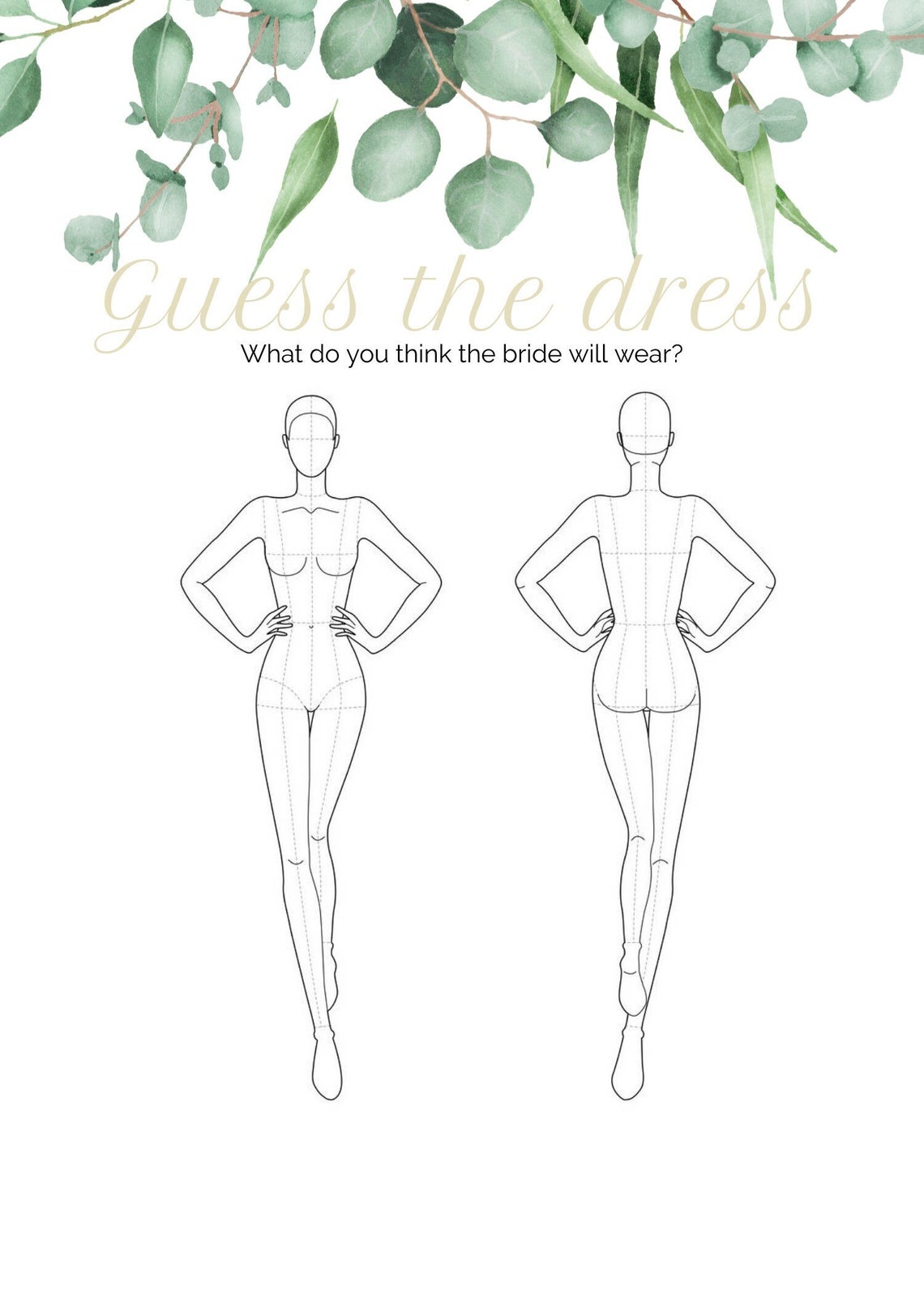 Guess the Dress Game, Bridal Shower Wedding Dress Game, Draw Dress