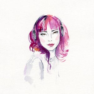 Original Aquarell-Illustration. Mädchen mit rosa Haaren. Aquarell handgemachtes Poster für Ihr Interieur. Mädchenzimmer. Beste Geschenkidee. Kostenloser Versand