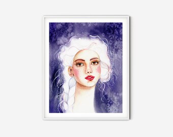 Fashion Girl Illustration on purple background, Printable Wall Art Decor, Instant Digital Download, Best gift idea for the girls room.