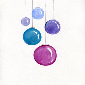Original Aquarell-Illustration. Weihnachtskugeln. Silvesterzeichnung. Handgemachtes Poster für deine Einrichtung. Beste Geschenkidee. Kostenloser Versand.