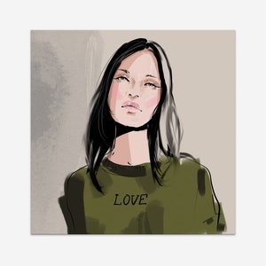 Woman Illustration Print, Printable Wall Girl Art, Fashion Illustration, Wall Decor, Beautiful girl in olive, Instant Digital Download, JPG