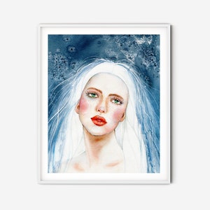 Fashion Girl Illustration on blue background, Printable Wall Art Decor, Instant Digital Download, Best gift idea for the girls room.