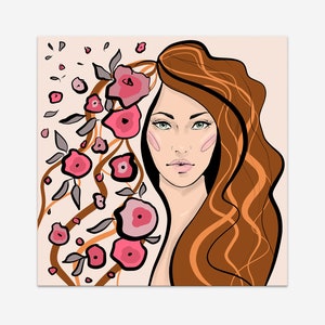 Garota romântica #02, formato quadrado, impressões de parede, pôster digital, tela, cartões postais quadrados, arte de parede, decoração de arte para casa para impressão, estilo de moda