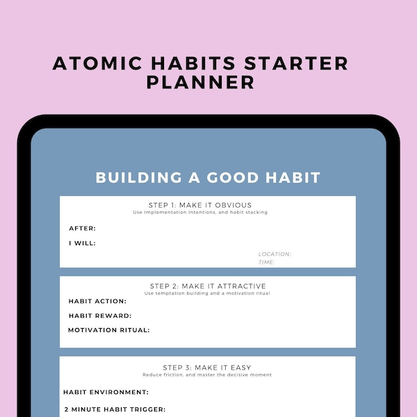Atomic Habits Printable Starter Planner, Create Good Habits Template, Habit Tracker, Atomic Habits Cheat Sheet, James Clear