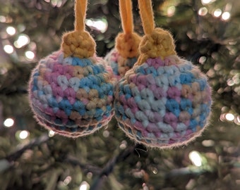 3 Crocheted marbled pastel ornaments