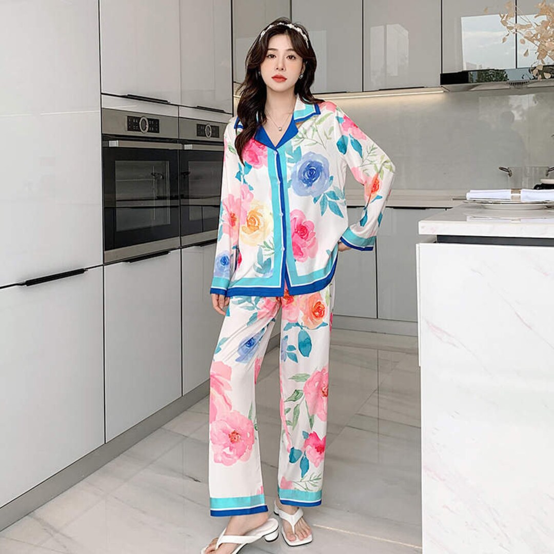 Softest Floral Silk Pajamas Set Etsy