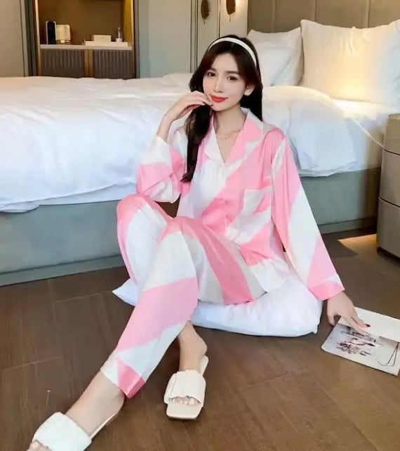 Pink silk online striped pajamas