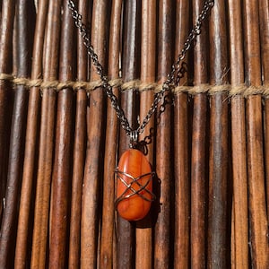 Carnelian Pendant Wire-Wrapped Crystal Necklace - Handmade Gemstone Jewelry
