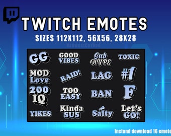 16 émoticônes Twitch, émoticônes de texte à bulle bleue, pack d’émotes, bundle d’émotes de discorde de texte, points de chaîne Twitch, émoticônes de streamer