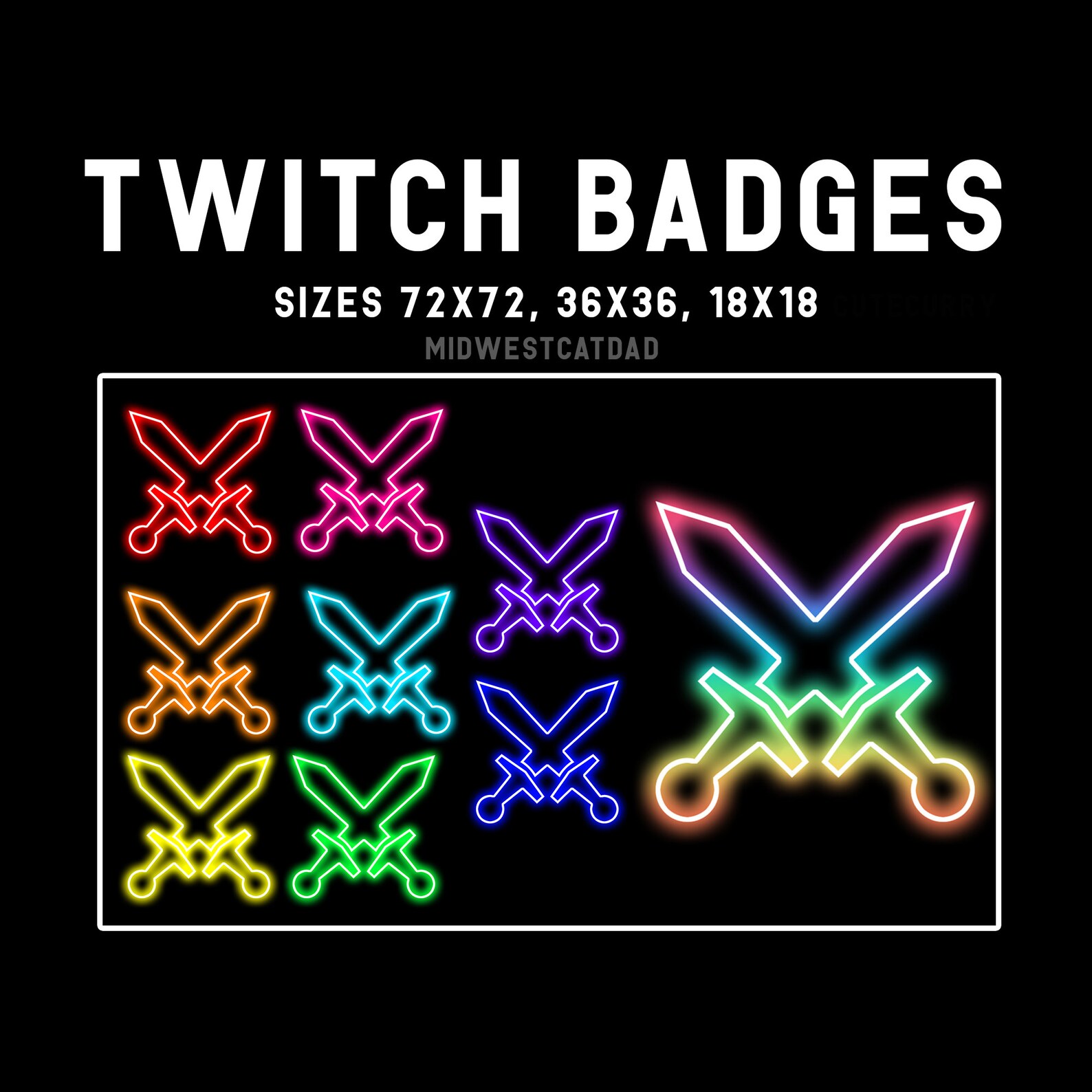 Neon Sword Twitch Badges, Twitch Sub Badges, Twitch Bit Badges