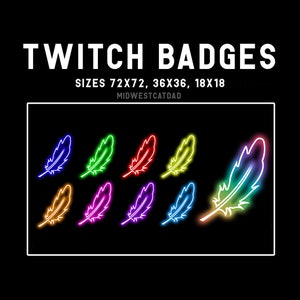 Badges Twitch Neon Feather, Badges Twitch Sub, Badges Twitch Bit, Abonné, Bits, Streamer, Glow, Badges Stream, Plumes image 1
