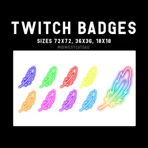 Badges Twitch Neon Feather, Badges Twitch Sub, Badges Twitch Bit, Abonné, Bits, Streamer, Glow, Badges Stream, Plumes image 2