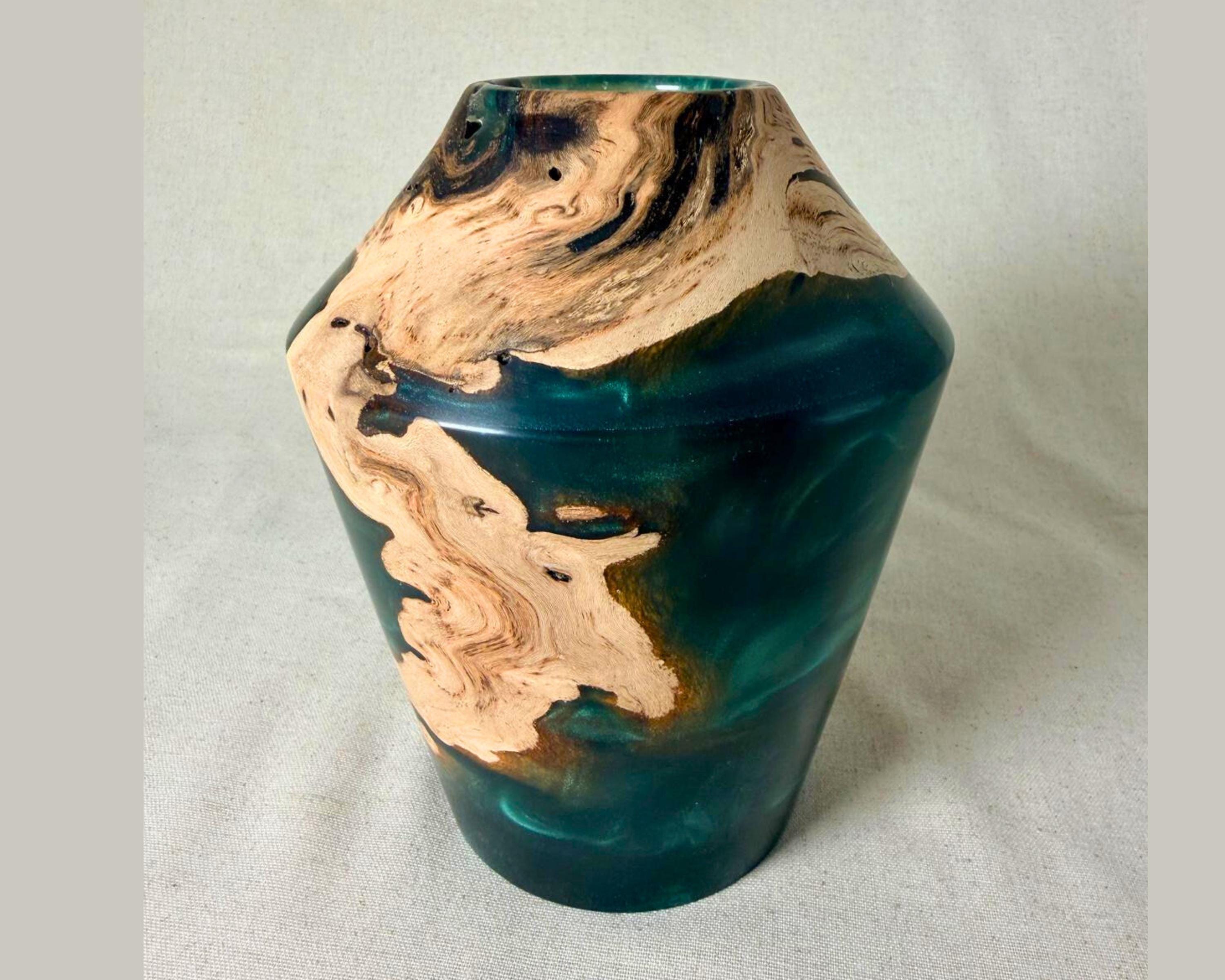 Driftwood Green Epoxy Vessel, Hand Turned Wood Art Object, Sculptural ...