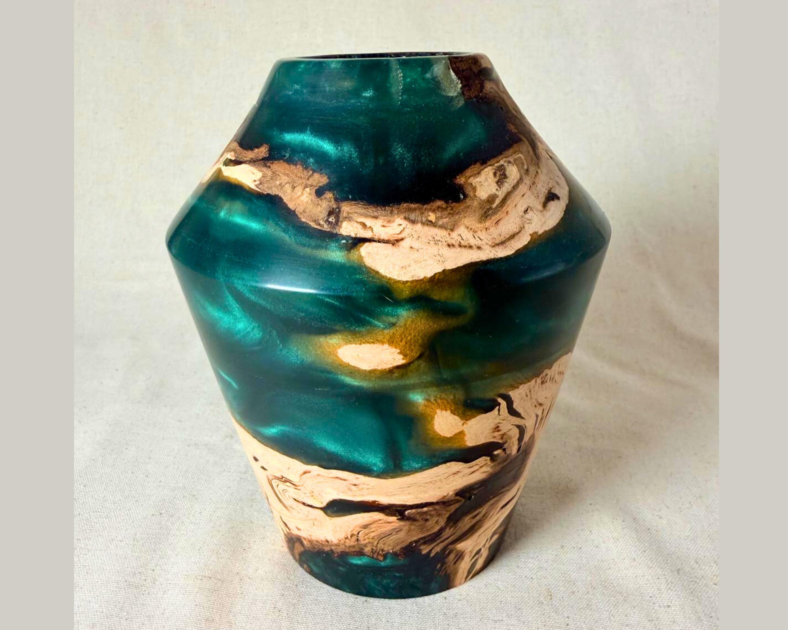 Driftwood Green Epoxy Vessel, Hand Turned Wood Art Object, Sculptural ...