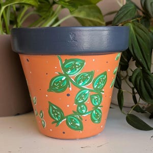 Hand Painted Pothos Terracotta Planter (6-in) | Trailing Plant Leaf Pot | Boho Indoor Planter | Gift for Plant Lovers