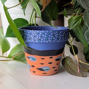 Hand Painted Terracotta Planter (4-in) | Boho Design Plant Pot | Colorful Indoor Planter | Unique Succulent Pot | Decorative Flower Pot