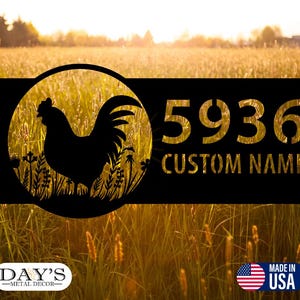 Personalized Farm Rooster Personalized Metal Address Sign Custom House number Hanging Address Plaque Yard Outdoor Sign Garden Stake Farming