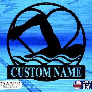 Swimming Personalized Metal Sign, Metal Signs, Home Decor, Swimming Heart Metal Sign, Swim Team Sign, Swim Medals, Swim Team, Swimming, Gift