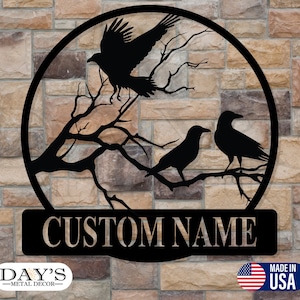 Personalized Black Crow Name Sign Decoration For Room, Black Crow Home Decor, Black Crow, Living Room Decor, Metal Wall Art, Wall Decoration