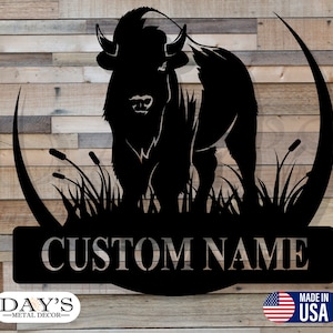 Bison Sign - Bison Decor - Bison Gift - Fathers Day Gift - Metal Wall Art - Monogram - Hunting Monogram - Metal Sign - Last Name Sign - Gift