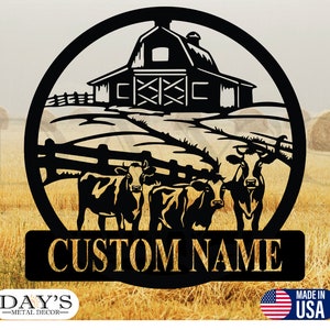 Cows On Farmland Personalized Metal Sign, Cow Metal Sign, Farmhouse Decor, Farm Signs, Farm Decor, Personalized, Metal Signs, Farmer Sign