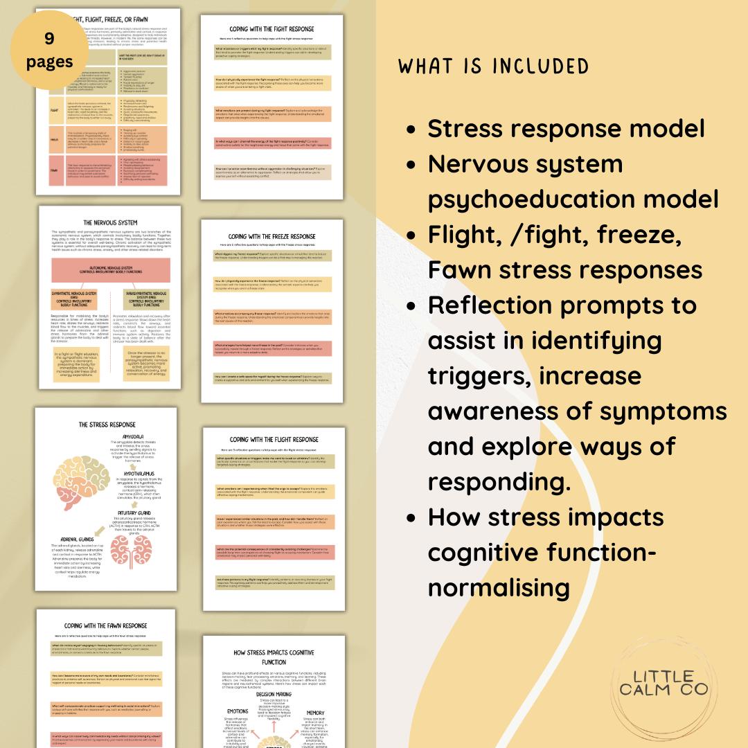 Trauma Stress Response Therapy Handouts and Worksheets | Flight, Fight ...