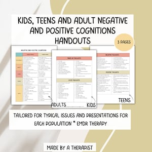 EMDR negative und positive Wahrnehmungen für Erwachsene, Jugendliche und Kinder Handout, Traumatherapie, EMDR Arbeitsblatt Teenager, Kognitive Therapie Kern Belief