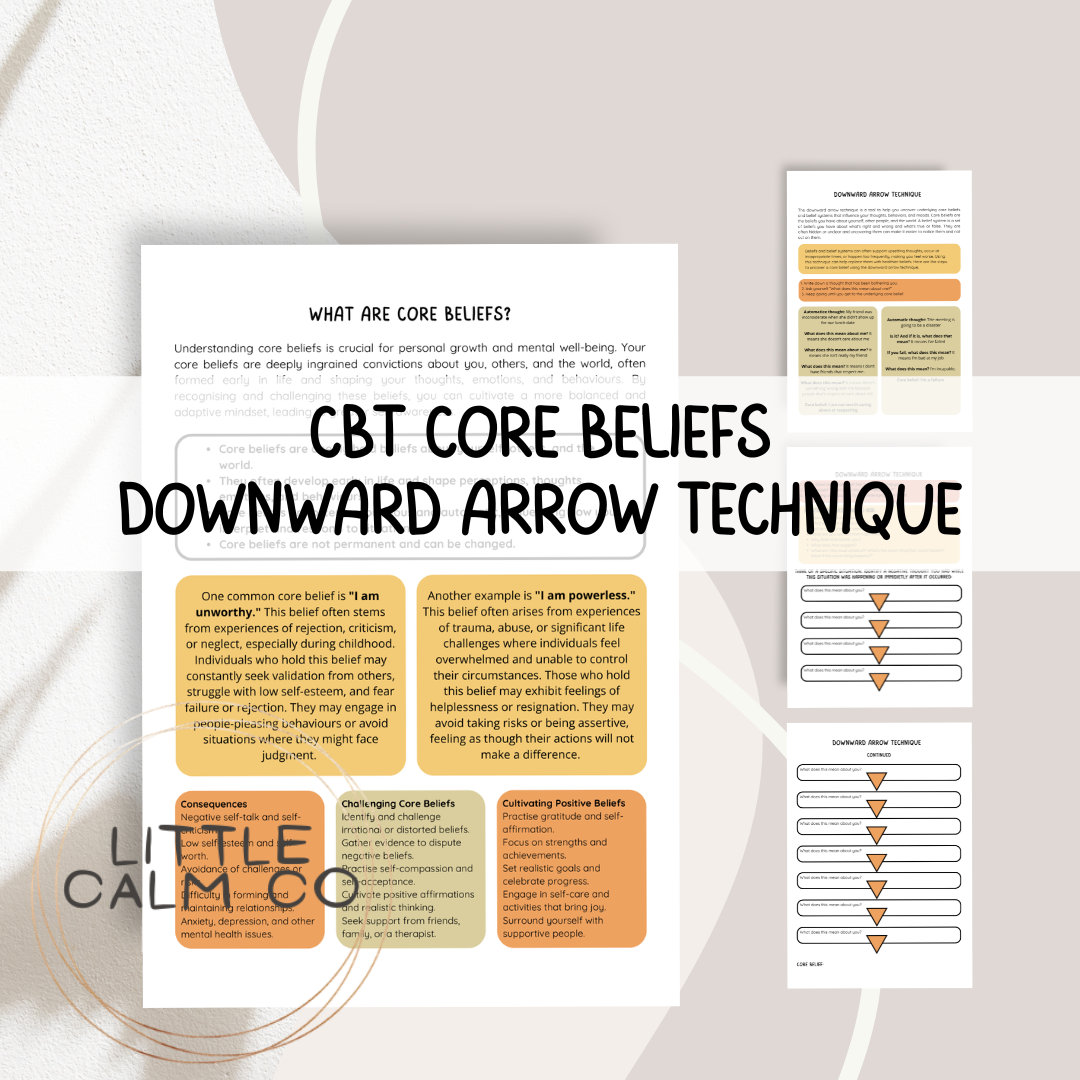 CBT Downward Arrow Technique Worksheet Core Beliefs Psychoeducation CBT Downward Arrow Technique Worksheet Core Beliefs Psychoeducation