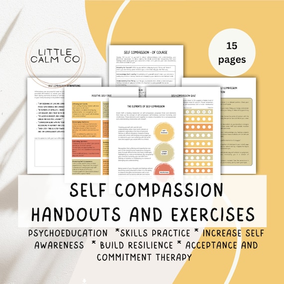 Self Compassion Worksheets | Exercises and Handouts | Self-Validation Tool | Self Love | Inner Critic Support | Positive Self Talk |